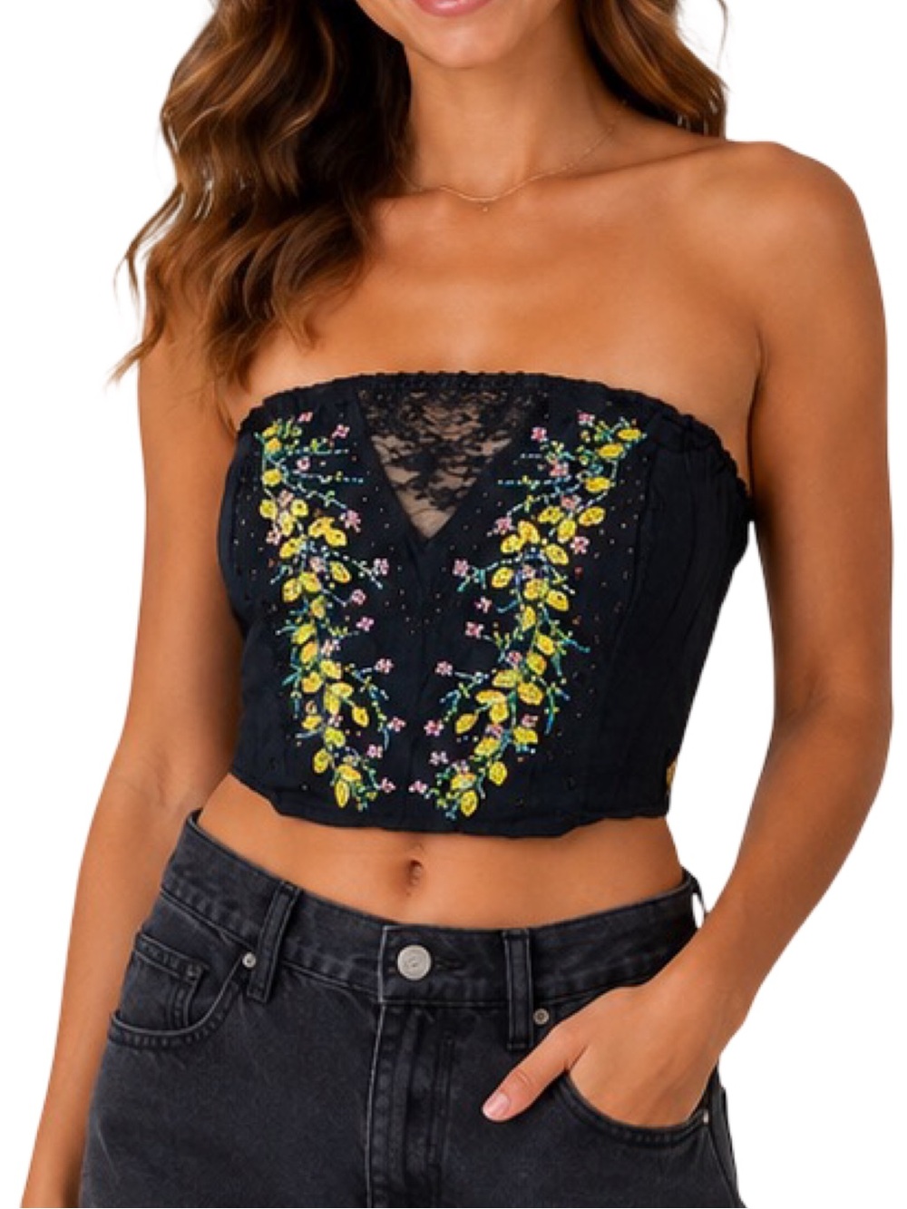 Free People | Intimately FP Beaded Floral Smocked Tube Top - Size Medium
